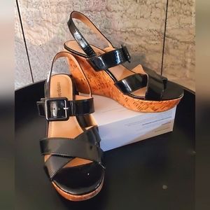 Black Patent Wedge Sandals